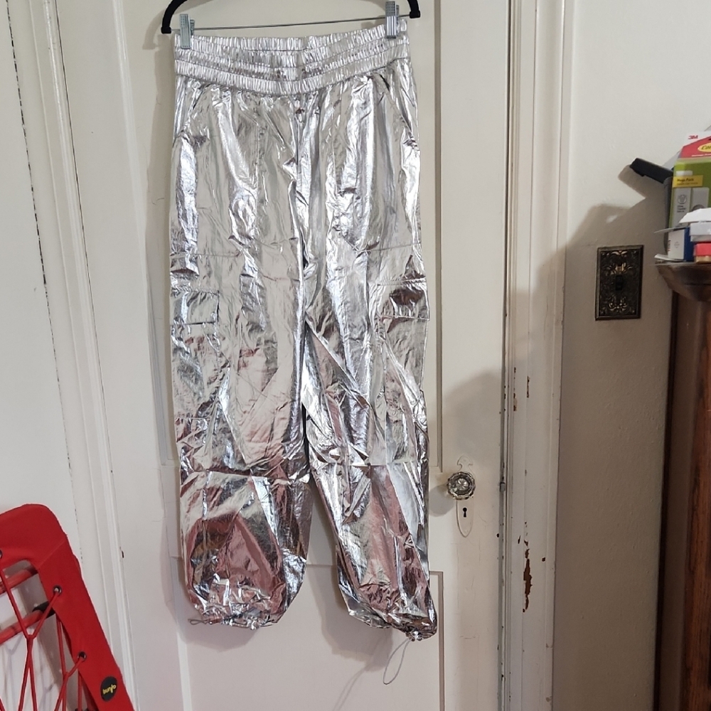 A New Day Women's Metallic Silver Cargo Joggers